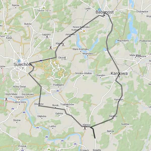 Miniatura mapy "Trasa przez Kargowę i Klępsk" - trasy rowerowej w Lubuskie, Poland. Wygenerowane przez planer tras rowerowych Tarmacs.app