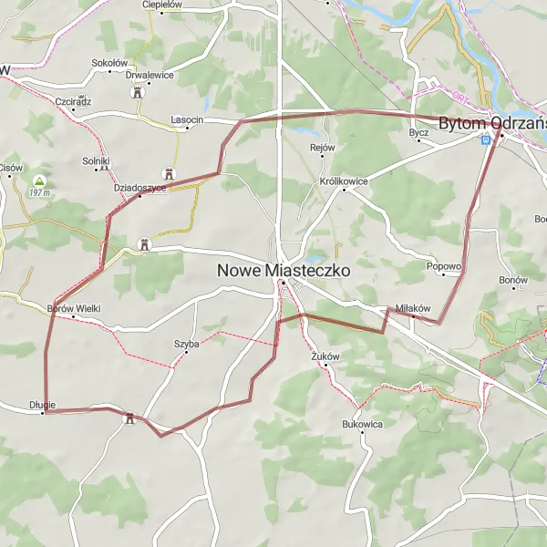 Miniatura mapy "Trasa gravelowa przez Miłaków do Kopca" - trasy rowerowej w Lubuskie, Poland. Wygenerowane przez planer tras rowerowych Tarmacs.app