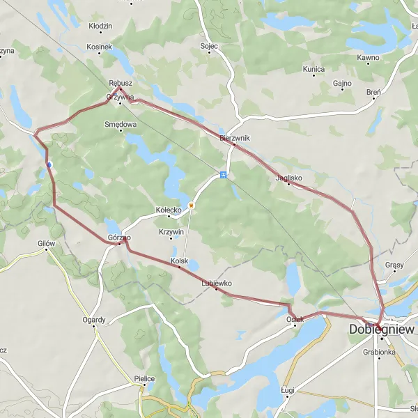 Miniatura mapy "Trasa Gravelowa Rębusz-Bierzwnik" - trasy rowerowej w Lubuskie, Poland. Wygenerowane przez planer tras rowerowych Tarmacs.app