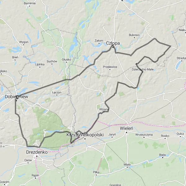 Map miniature of "The Heritage Trail" cycling inspiration in Lubuskie, Poland. Generated by Tarmacs.app cycling route planner