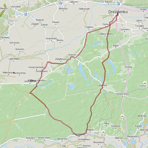 Map miniature of "Gravel Adventure to Lubiatów and Goszczanowo" cycling inspiration in Lubuskie, Poland. Generated by Tarmacs.app cycling route planner
