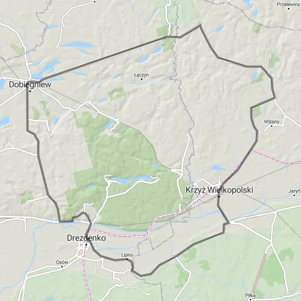 Map miniature of "Scenic Road Cycling in Lubuskie" cycling inspiration in Lubuskie, Poland. Generated by Tarmacs.app cycling route planner