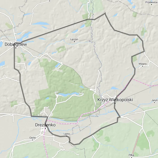 Map miniature of "Discovering Ostrowiec and Kuźnica Żelichowska" cycling inspiration in Lubuskie, Poland. Generated by Tarmacs.app cycling route planner