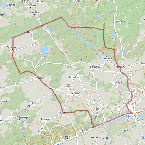 Map miniature of "Wieprzyce Challenge" cycling inspiration in Lubuskie, Poland. Generated by Tarmacs.app cycling route planner