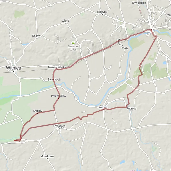 Miniatura mapy "Trasa gravelowa przez Lemierzyce" - trasy rowerowej w Lubuskie, Poland. Wygenerowane przez planer tras rowerowych Tarmacs.app