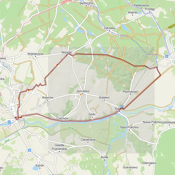 Map miniature of "Gorzów Gravel Ride" cycling inspiration in Lubuskie, Poland. Generated by Tarmacs.app cycling route planner