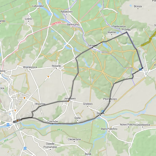 Map miniature of "Challenging Road Loop" cycling inspiration in Lubuskie, Poland. Generated by Tarmacs.app cycling route planner