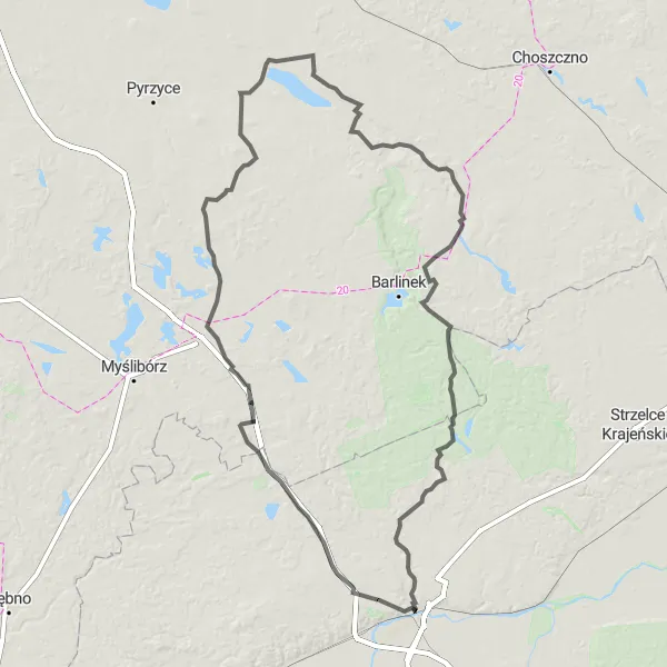 Map miniature of "Legendary Climbs Ride" cycling inspiration in Lubuskie, Poland. Generated by Tarmacs.app cycling route planner