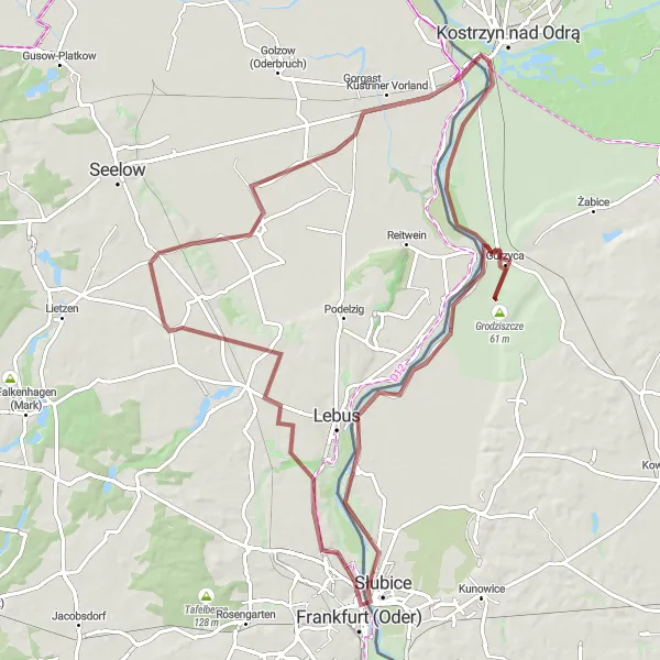 Map miniature of "Exploring Gravel Roads - Górzyca" cycling inspiration in Lubuskie, Poland. Generated by Tarmacs.app cycling route planner