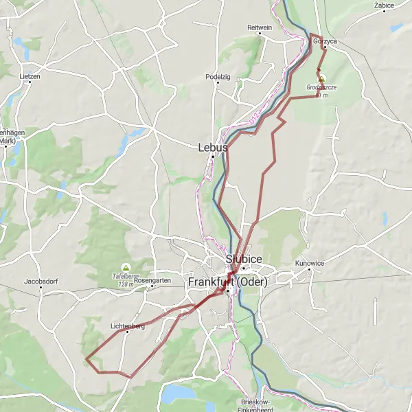 Map miniature of "Górzyca - Hohenwalde Loop" cycling inspiration in Lubuskie, Poland. Generated by Tarmacs.app cycling route planner