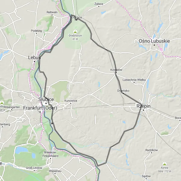 Miniatura mapy "Trasa szosowa Radówek - Turmberg" - trasy rowerowej w Lubuskie, Poland. Wygenerowane przez planer tras rowerowych Tarmacs.app