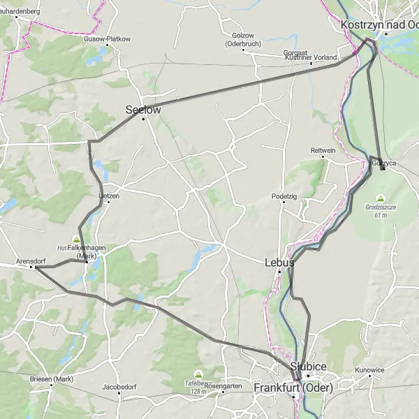 Map miniature of "Górzyca - Frankfurt Loop" cycling inspiration in Lubuskie, Poland. Generated by Tarmacs.app cycling route planner