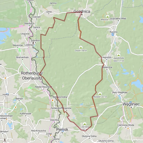 Miniatura mapy "Trasa rowerowa Gozdnica - Smólsko - Lutne - Gozdnica" - trasy rowerowej w Lubuskie, Poland. Wygenerowane przez planer tras rowerowych Tarmacs.app