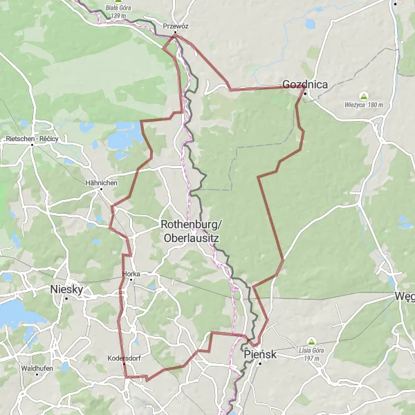 Map miniature of "Scenic Gravel Route to Smólsko" cycling inspiration in Lubuskie, Poland. Generated by Tarmacs.app cycling route planner