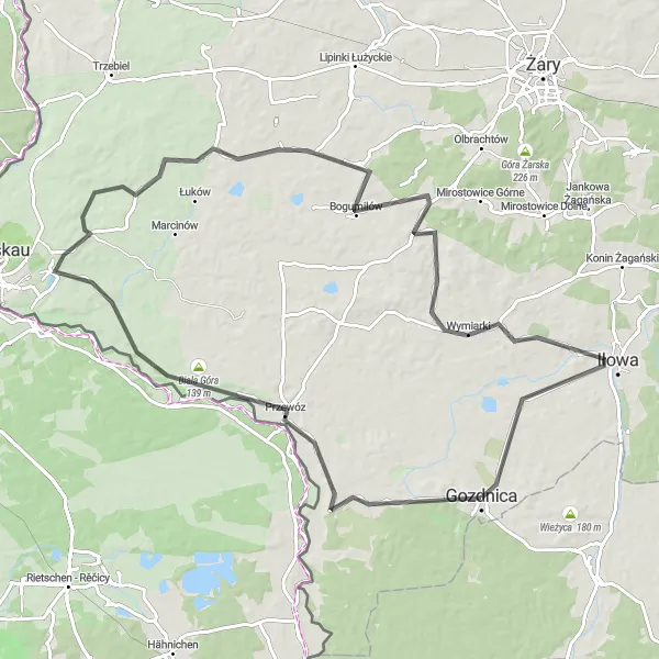 Map miniature of "The Biała Góra Challenge" cycling inspiration in Lubuskie, Poland. Generated by Tarmacs.app cycling route planner