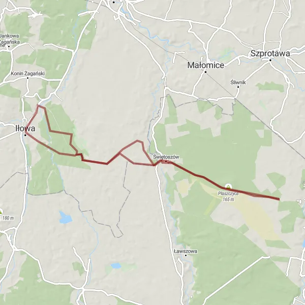 Map miniature of "Off the Beaten Path in Świętoszów" cycling inspiration in Lubuskie, Poland. Generated by Tarmacs.app cycling route planner