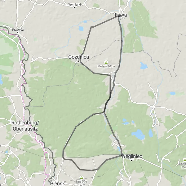 Miniatura mapy "Trasa do Jagodzina" - trasy rowerowej w Lubuskie, Poland. Wygenerowane przez planer tras rowerowych Tarmacs.app