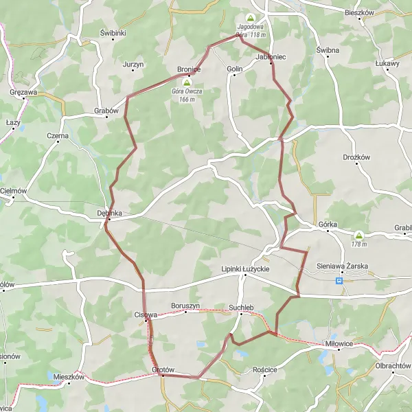 Miniatura mapy "Trasa wokół Jagodowej Góry" - trasy rowerowej w Lubuskie, Poland. Wygenerowane przez planer tras rowerowych Tarmacs.app