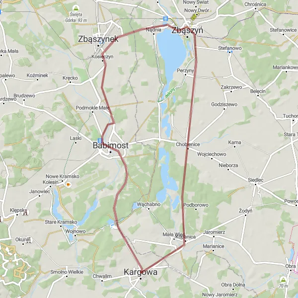 Miniatura mapy "Trasa gravelowa z Babimości do Kopanicy" - trasy rowerowej w Lubuskie, Poland. Wygenerowane przez planer tras rowerowych Tarmacs.app