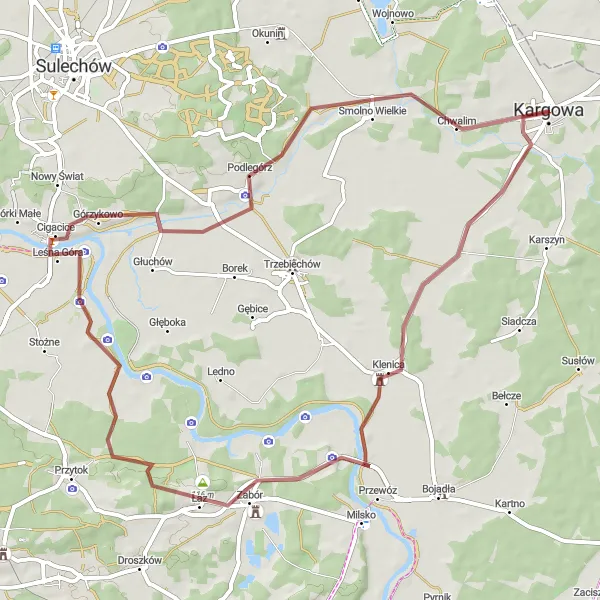 Miniatura mapy "Wycieczka gravelowa przez Chwalim i Klenicę" - trasy rowerowej w Lubuskie, Poland. Wygenerowane przez planer tras rowerowych Tarmacs.app