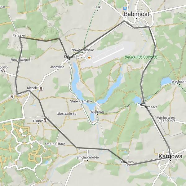 Miniatura mapy "Trasa rowerowa z Kargowej przez Babimost" - trasy rowerowej w Lubuskie, Poland. Wygenerowane przez planer tras rowerowych Tarmacs.app