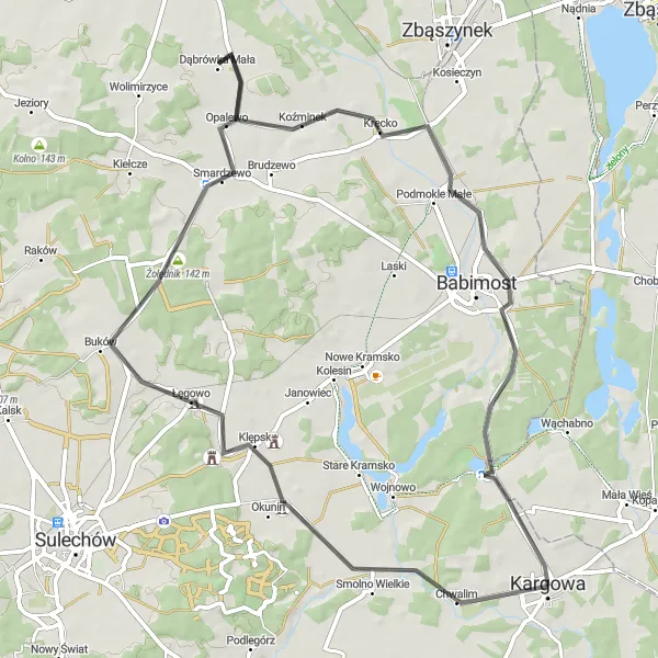 Miniatura mapy "Wyprawa rowerowa z Klępska na obrzeża Kargowej" - trasy rowerowej w Lubuskie, Poland. Wygenerowane przez planer tras rowerowych Tarmacs.app