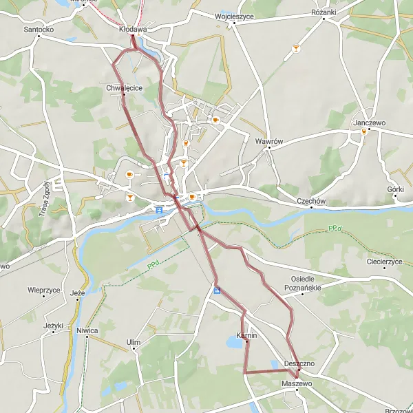 Miniatura mapy "Trasa gravelowa przez Kozaczą Górę" - trasy rowerowej w Lubuskie, Poland. Wygenerowane przez planer tras rowerowych Tarmacs.app
