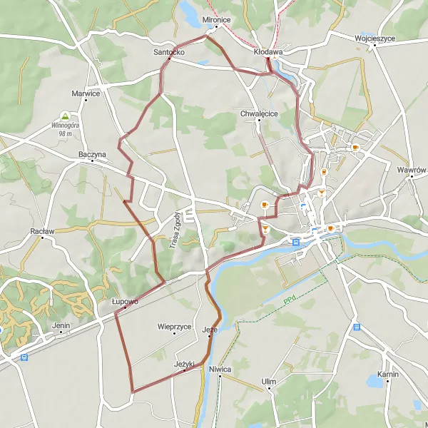 Miniatura mapy "Trasa Gravelowa do Santocka" - trasy rowerowej w Lubuskie, Poland. Wygenerowane przez planer tras rowerowych Tarmacs.app