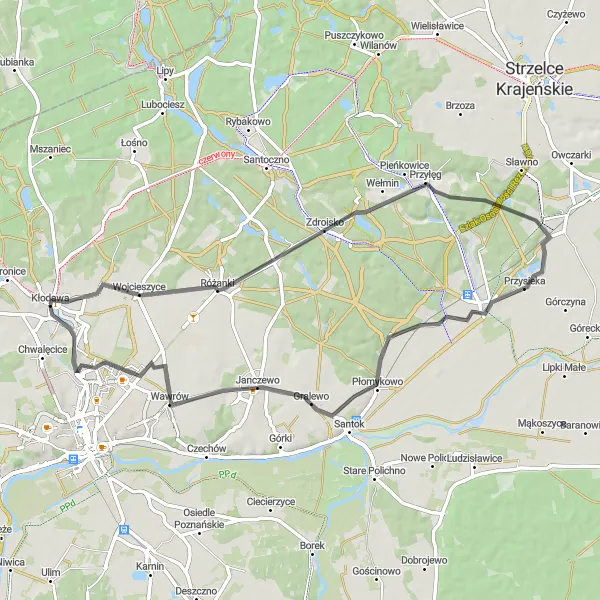 Map miniature of "Rural Charm and Historic Sites" cycling inspiration in Lubuskie, Poland. Generated by Tarmacs.app cycling route planner