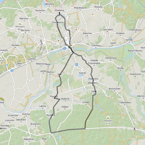 Miniatura mapy "Pętla Kłodawa - Śródmieście" - trasy rowerowej w Lubuskie, Poland. Wygenerowane przez planer tras rowerowych Tarmacs.app