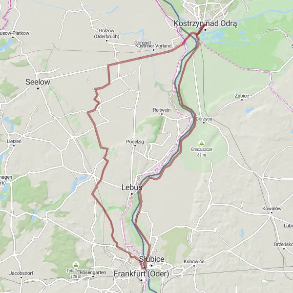 Map miniature of "Picturesque Gravel Discovery" cycling inspiration in Lubuskie, Poland. Generated by Tarmacs.app cycling route planner