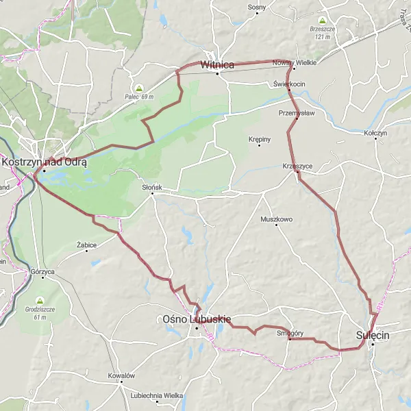 Miniatura mapy "Trasa Gravelowa do Łabędziej Góry i Czarnów" - trasy rowerowej w Lubuskie, Poland. Wygenerowane przez planer tras rowerowych Tarmacs.app