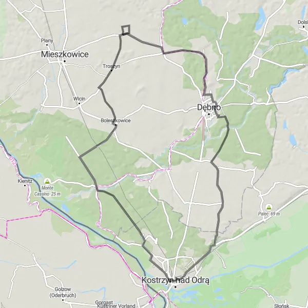 Miniatura mapy "Przez malownicze wsie Lubuskiego" - trasy rowerowej w Lubuskie, Poland. Wygenerowane przez planer tras rowerowych Tarmacs.app