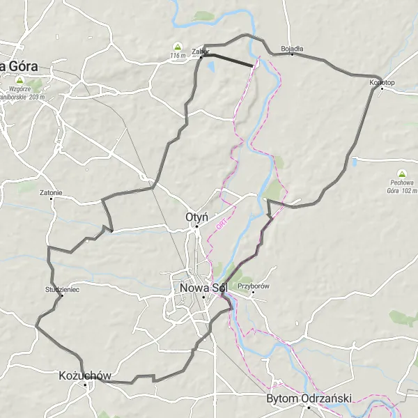 Map miniature of "The Baszta Krośnieńska Challenge" cycling inspiration in Lubuskie, Poland. Generated by Tarmacs.app cycling route planner