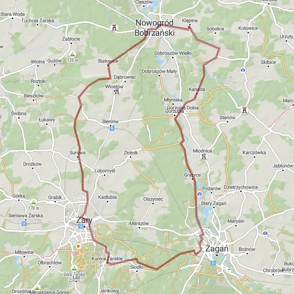 Map miniature of "The Gravel Adventure" cycling inspiration in Lubuskie, Poland. Generated by Tarmacs.app cycling route planner