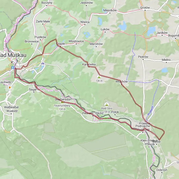 Map miniature of "Tranquil Forest Exploration" cycling inspiration in Lubuskie, Poland. Generated by Tarmacs.app cycling route planner