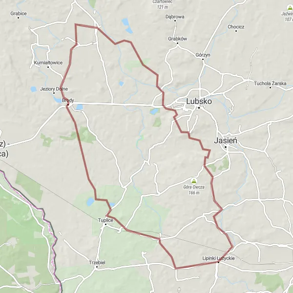 Miniatura mapy "Szlak rowerowy przez Cielmów, Brody i Białogórę" - trasy rowerowej w Lubuskie, Poland. Wygenerowane przez planer tras rowerowych Tarmacs.app