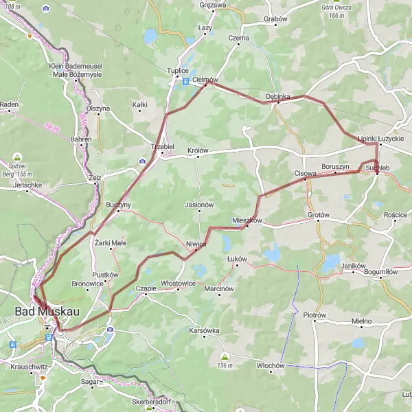 Miniatura mapy "Szlak rowerowy do Bad Muskau – Mužakow" - trasy rowerowej w Lubuskie, Poland. Wygenerowane przez planer tras rowerowych Tarmacs.app