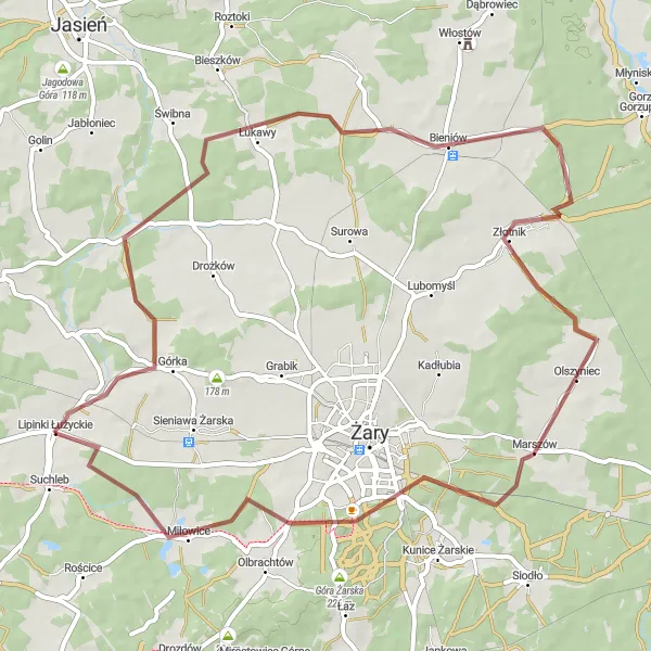 Miniatura mapy "Trasa rowerowa gravelowa z Lipinek Łużyckich do Łukaw" - trasy rowerowej w Lubuskie, Poland. Wygenerowane przez planer tras rowerowych Tarmacs.app
