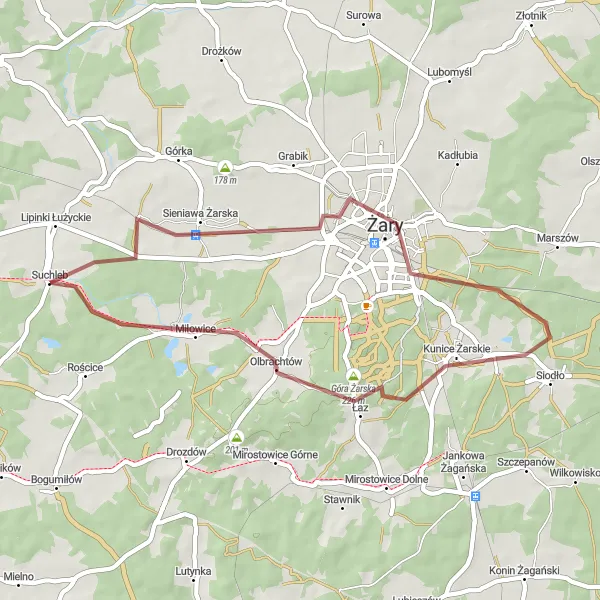 Miniatura mapy "Trasa rowerowa z Żar do Miłowic" - trasy rowerowej w Lubuskie, Poland. Wygenerowane przez planer tras rowerowych Tarmacs.app