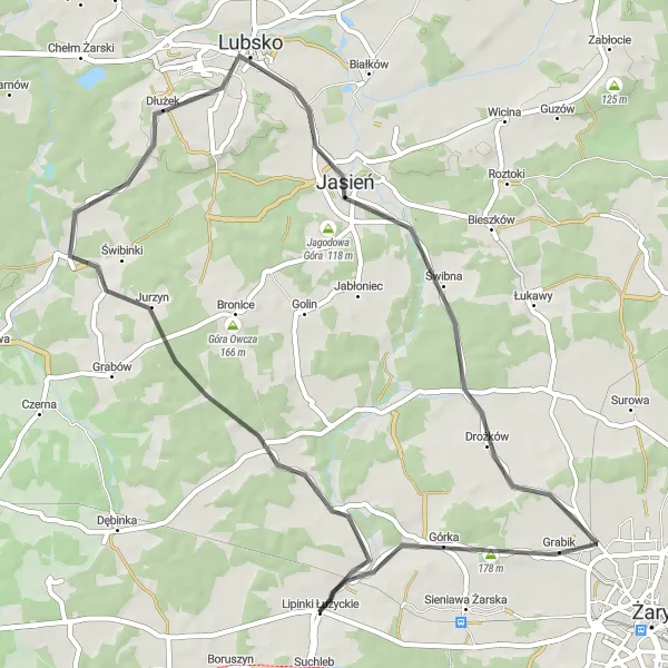Miniatura mapy "Przejażdżka rowerowa do Lubsko i Drożkowa" - trasy rowerowej w Lubuskie, Poland. Wygenerowane przez planer tras rowerowych Tarmacs.app