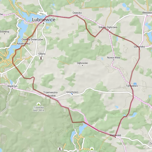 Miniatura mapy "Okrążenie wokół Goruńska" - trasy rowerowej w Lubuskie, Poland. Wygenerowane przez planer tras rowerowych Tarmacs.app