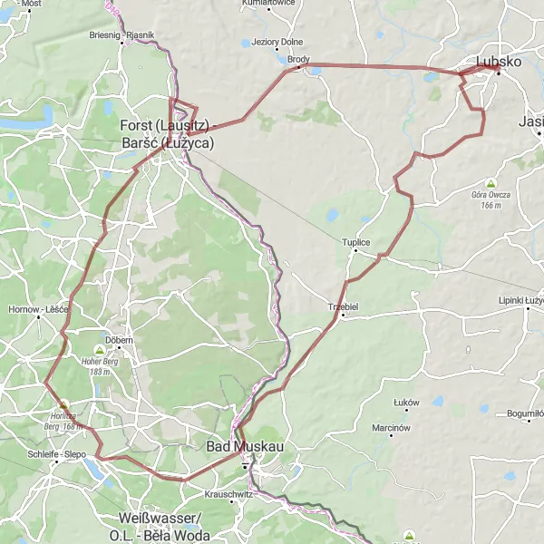 Map miniature of "Lubsko Adventure Loop" cycling inspiration in Lubuskie, Poland. Generated by Tarmacs.app cycling route planner