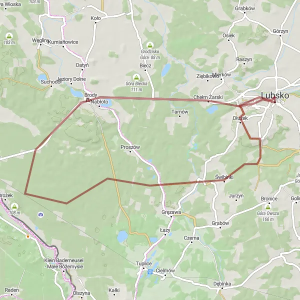 Map miniature of "Exploring Chełm Żarski" cycling inspiration in Lubuskie, Poland. Generated by Tarmacs.app cycling route planner