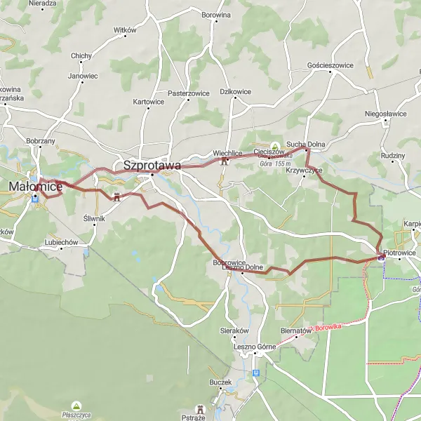 Map miniature of "Gravel Adventure" cycling inspiration in Lubuskie, Poland. Generated by Tarmacs.app cycling route planner