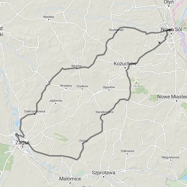 Map miniature of "Rolling Hills and Historic Towns" cycling inspiration in Lubuskie, Poland. Generated by Tarmacs.app cycling route planner