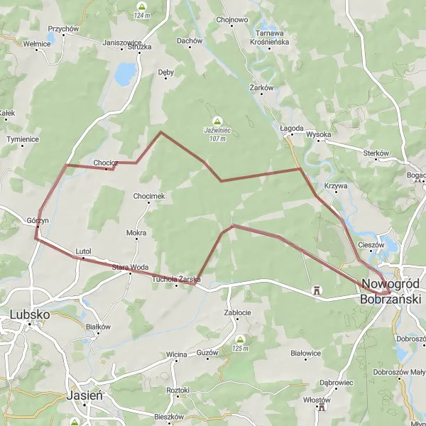 Map miniature of "Tranquil Gravel Expedition" cycling inspiration in Lubuskie, Poland. Generated by Tarmacs.app cycling route planner