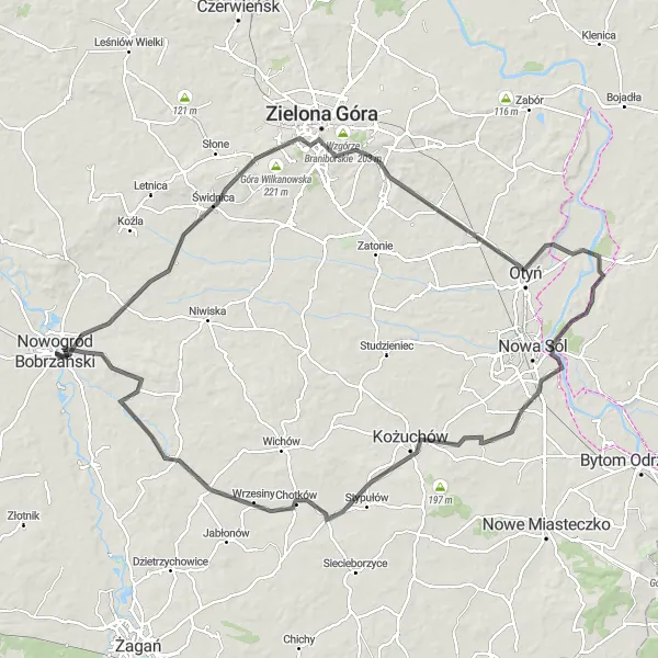 Map miniature of "Southern Sensation" cycling inspiration in Lubuskie, Poland. Generated by Tarmacs.app cycling route planner