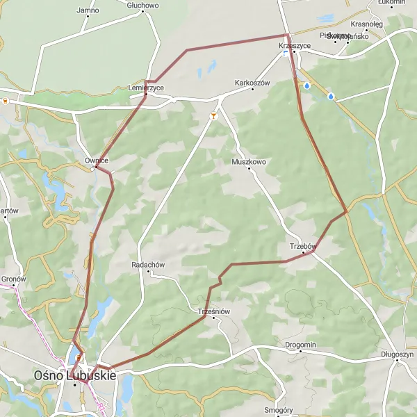 Map miniature of "Traverse Trzebów" cycling inspiration in Lubuskie, Poland. Generated by Tarmacs.app cycling route planner