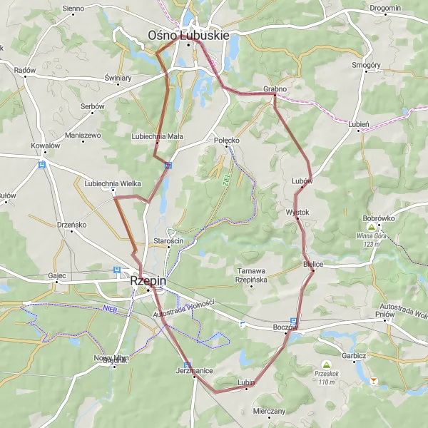 Miniatura mapy "Wycieczka grawelem do Smołowej Tower" - trasy rowerowej w Lubuskie, Poland. Wygenerowane przez planer tras rowerowych Tarmacs.app